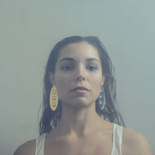 Amulet Earrings Half Sterling Silver, Half Matte Gold, ARCHIVE SALE ITEM