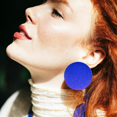 Color Field Disc Earring, Cobalt Blue