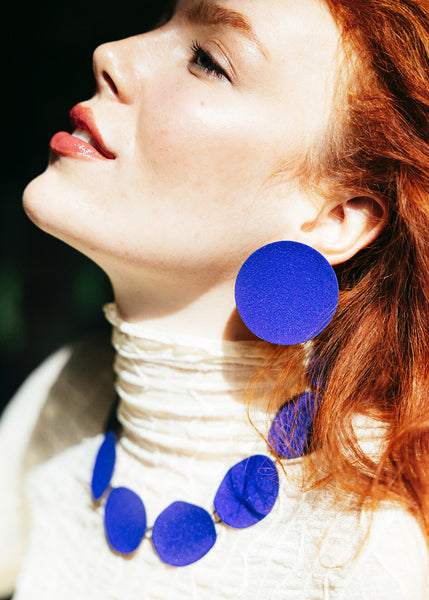 Color Field Disc Earring, Cobalt Blue