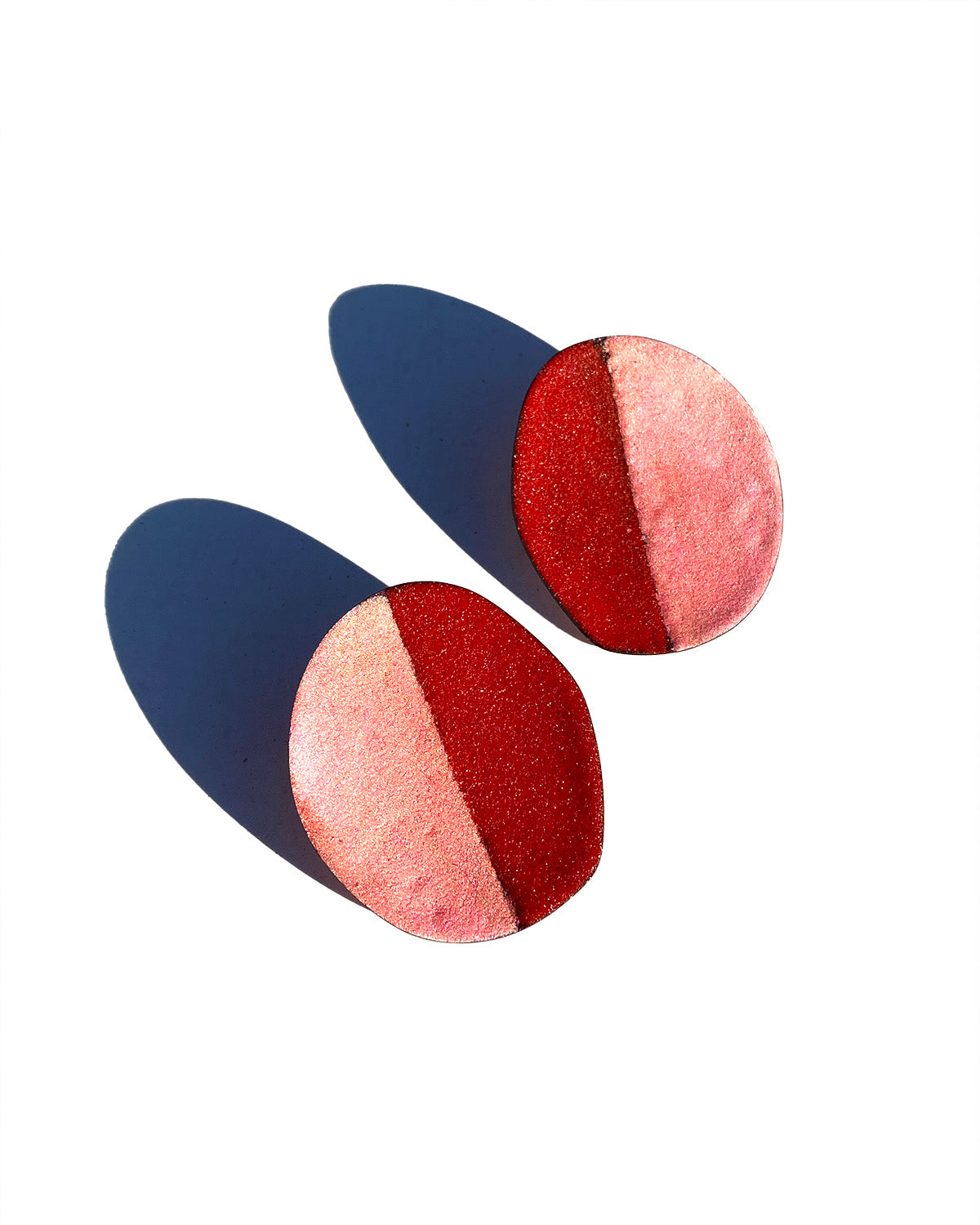 Half and Half Earrings, Red + Pink