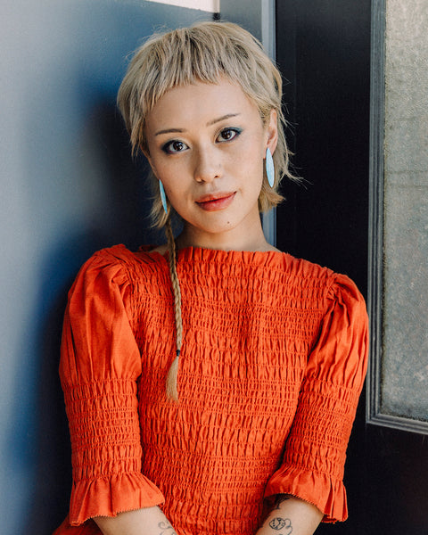 Color Field Earring, Light Blue, Linear Shape