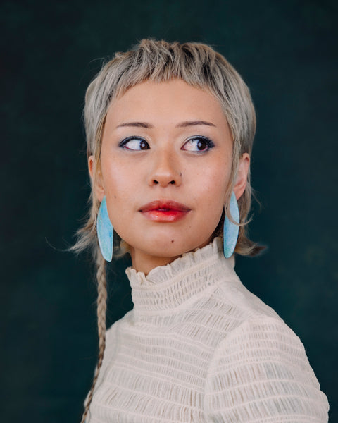 Color Field Earring, Teal+White+Blue Gradient