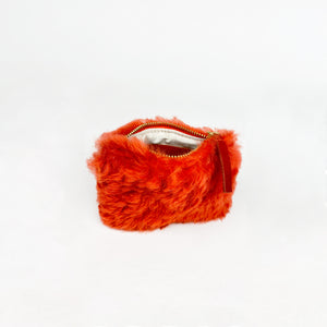 Orange Shearling Coin Pouch