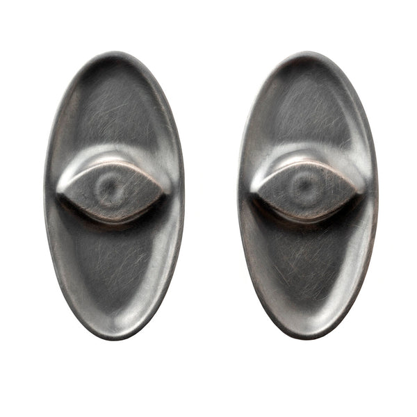 Amulet Earrings, Single Eye, Sterling Silver