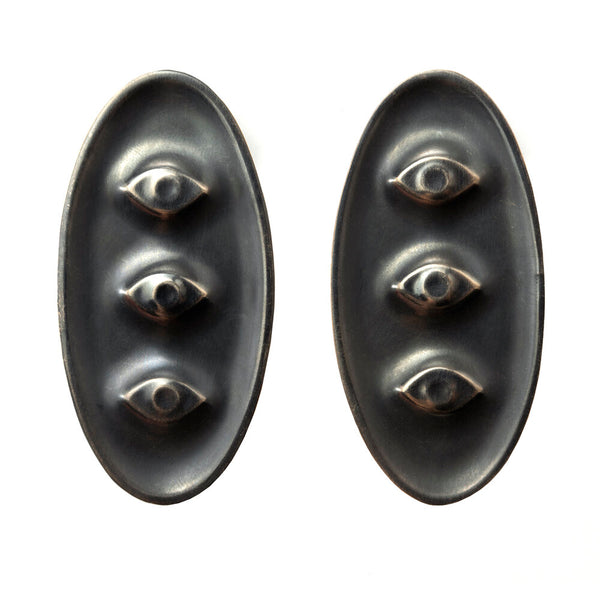 Amulet Earrings, Triple Eyes Sterling Silver