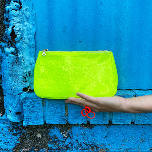Medium Fatty Leather Pouch, Fluoro Yellow